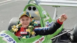  ??  ?? Ben Hingeley celebrates victory in Formula Jedi at Brands Hatch